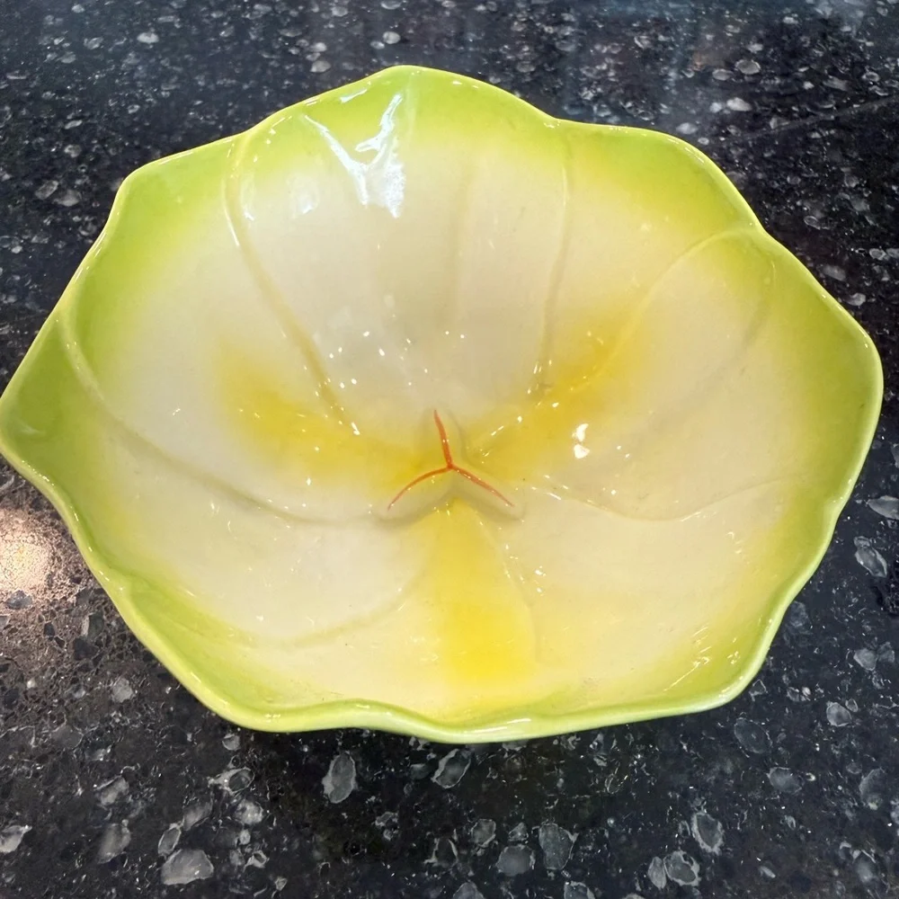 Mustardseed and Moonshine Green and Yellow Ceramic Trinket Bowl